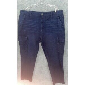 Terra & Sky Womens Jeans 22W Blue Cargo Skinny Stretch Dark Wash Pockets Denim